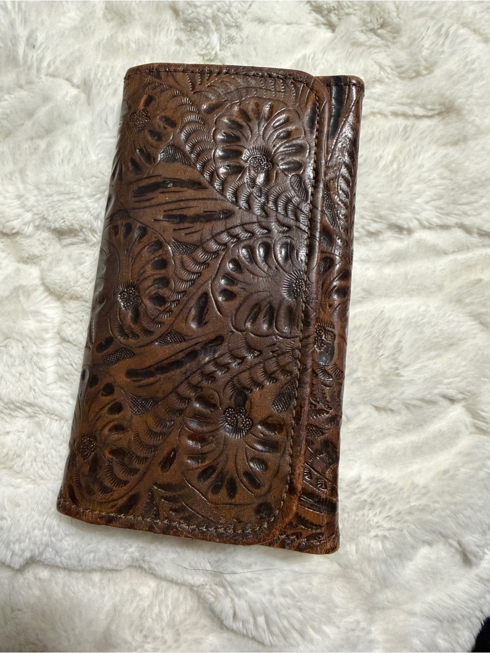 American West Brown Tooled Floral Leather Card Wallet